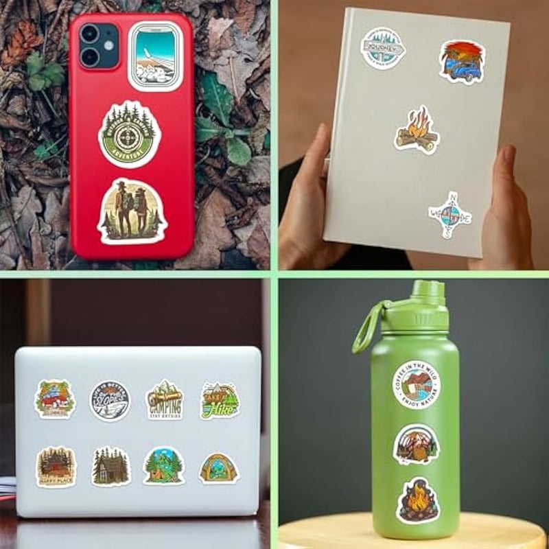 Camping Stickers - 100 pcs Bulk Waterproof Vinyl, Outdoor Travel, Hiking, Nature, Adventure Time Themes - for Scrapbooking, Luggage, Water Bottles, Journaling - Ideal for Adults, Kids, Teens - Image 4
